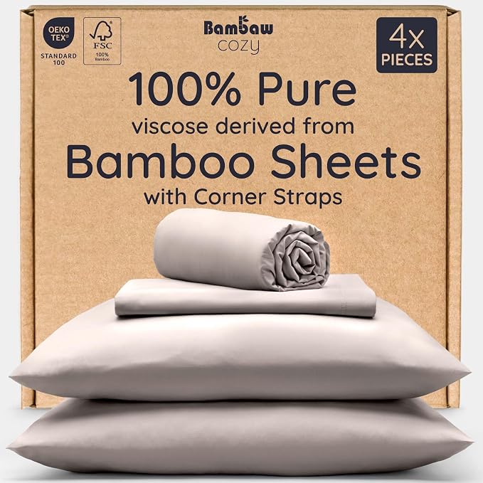 Bambaw 100% Viscose Derived from Bamboo Sheets King Size Set – 4pcs Luxury Bed by Bambaw