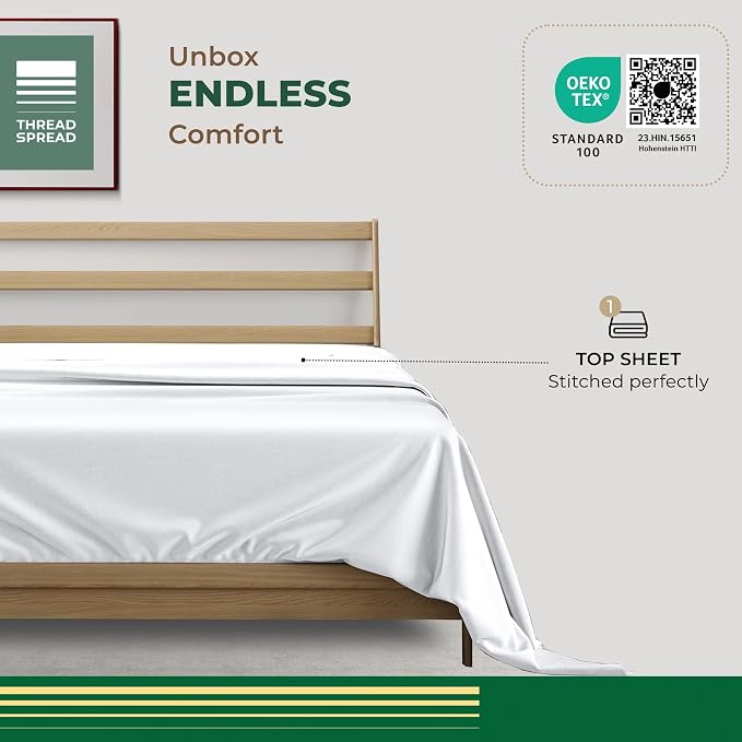 THREAD SPREAD 100% Organic Cotton Percale Flat Sheet Queen Size - Image 3