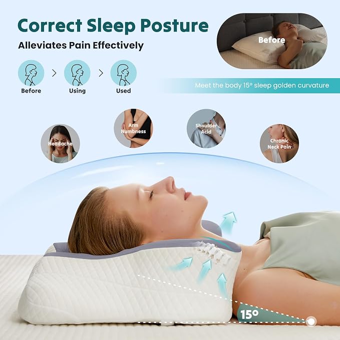 DUMOS Cervical Neck Pillow, Cooling Ergonomic Memory Foam Pillows - Image 6