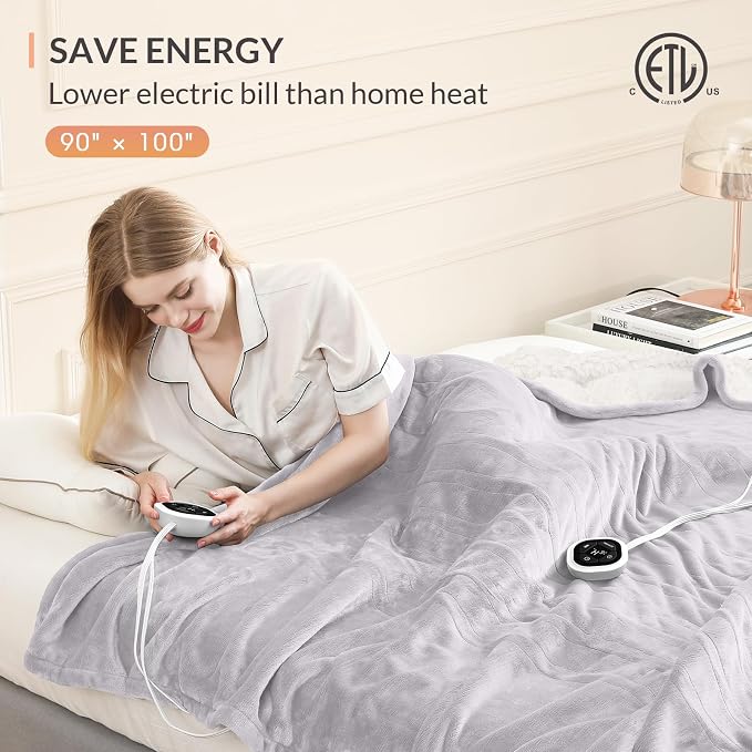 HOMLYNS LuxeHeat Heated Blanket Electric Blanket King Size, Soft Flannel Sherpa - Image 6