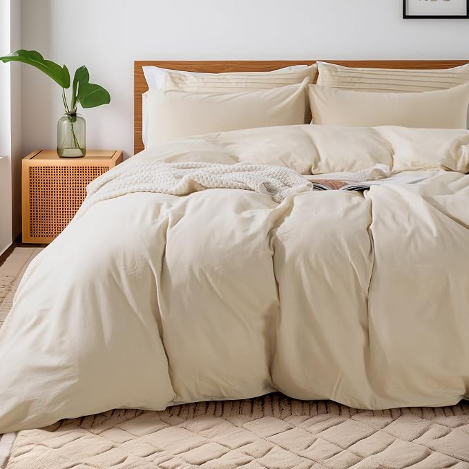 NEXHOME PRO Cotton Duvet Cover Oversized Queen 98"x98" Linen Look Textured by NEXHOMEPRO