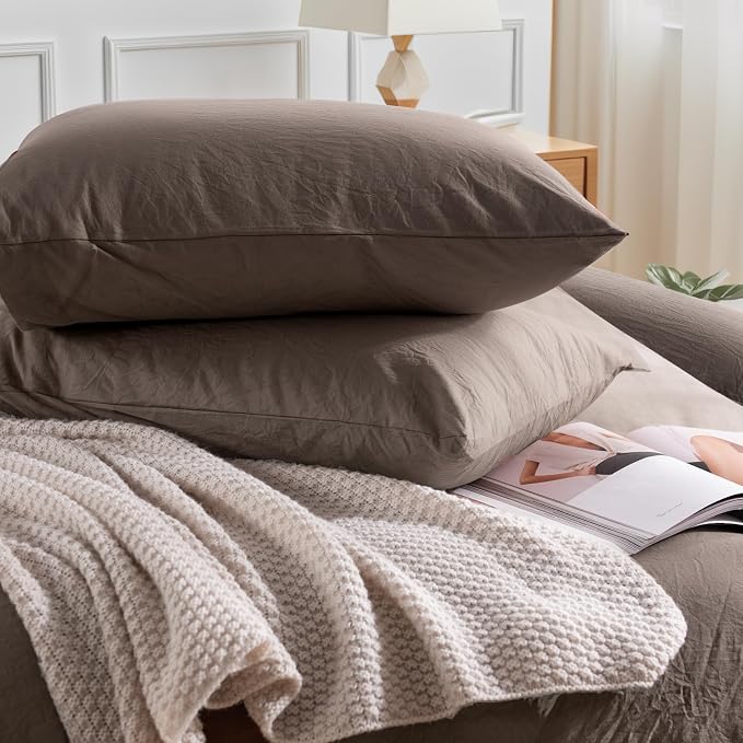 NEXHOME PRO 100% Washed Cotton Duvet Cover Full Size, Ogranic Natural Linen - Image 7