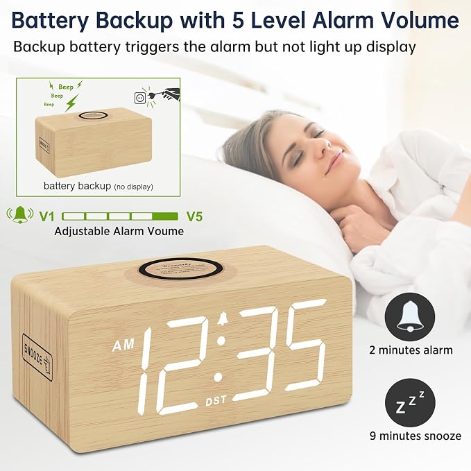 DreamSky Wooden Digital Alarm Clock - Image 6