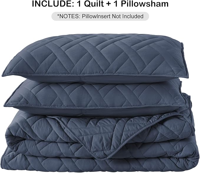 HORIMOTE HOME Quilt Set Twin Size Navy Blue, Classic Geometric Diamond Stitched - Image 6
