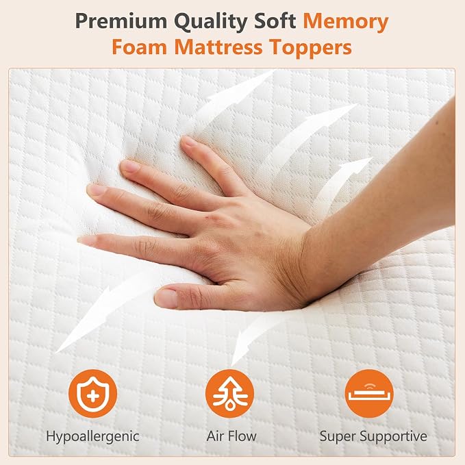 DUMOS 3 Inch Gel Memory Foam Mattress Topper Queen Size, Cooling Breathable - Image 5