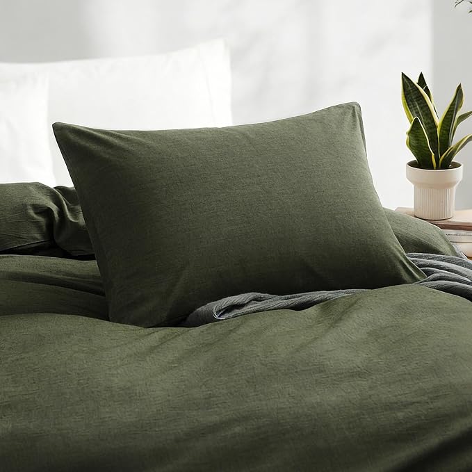LOVQUE Olive Green Cotton Duvet Cover Twin Size, Linen Like Natural Bedding Set - Image 3