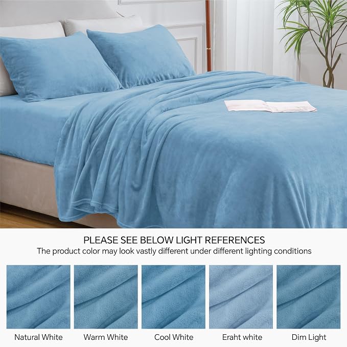 BEDELITE Flannel Sheets Twin Size Forever Blue - Image 9