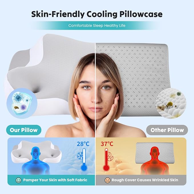 DUMOS Cervical Neck Pillow for Sleeping, Cooling Ergonomic Memory Foam Pillow - Image 3