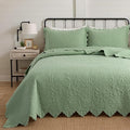 Brandream Premium Sage Green Cotton Quilt Set Queen Size Floral Vine Stitching by Brandream