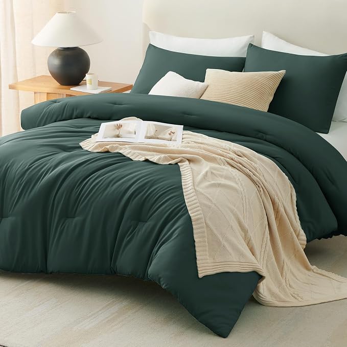 CozyLux Twin Comforter Set Forest Green, 2 Pieces Twin Extra Long Solid - Image 9
