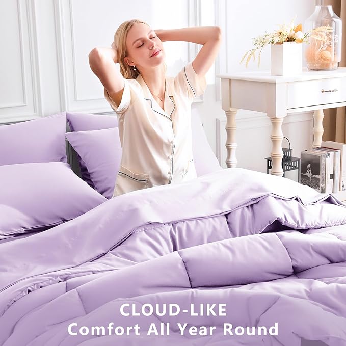 CozyLux Full Size Comforter Sets Lavender, 7 Pieces Bed in a Bag, Light Purple - Image 4