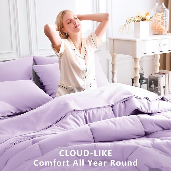 CozyLux Queen Comforter Set Lavender, 7 Pieces Bed in a Bag, Light Purple - Image 4