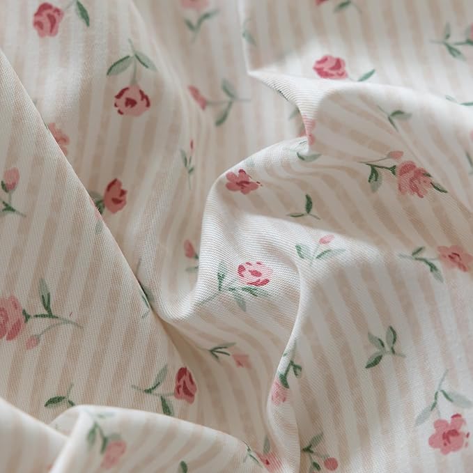 mixinni Soft Aesthetic Floral Print White Duvet Cover Pink Rose Pattern Girls - Image 4