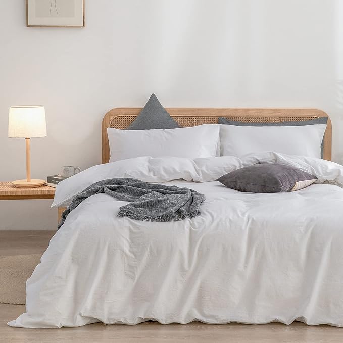 BESTOUCH Duvet Cover Set 100% Washed Cotton Linen Feel Super Soft Comfortable by BESTOUCH
