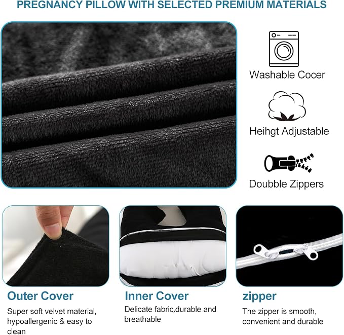 Jcickt Pregnancy Pillow J-Shaped Full Body Pillow, 59 inch - Image 5