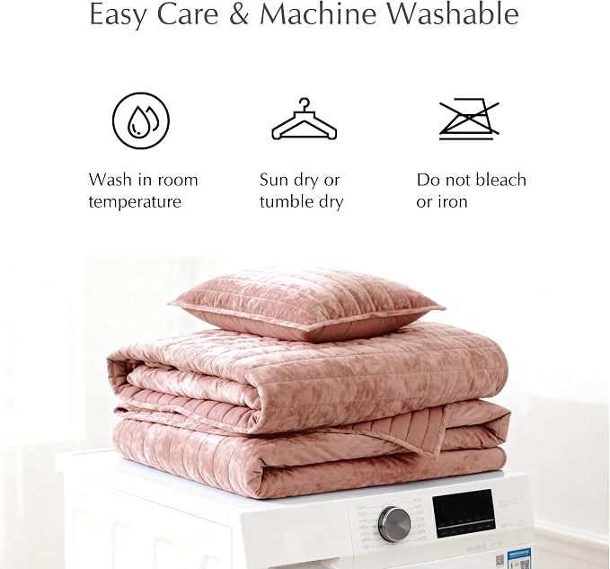 WRENSONGE Velvet King Size Quilt Set-3 Pieces Clay Pink Luxurious Velvet - Image 9