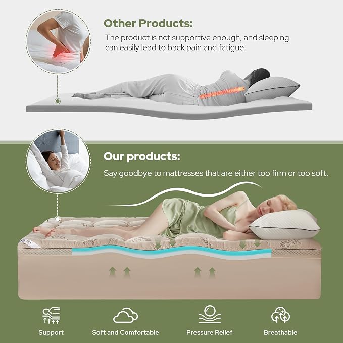 BEDLORE 4 Inch Memory Foam Mattress Topper Queen, 2-in-1 Dual Layer Design - Image 3