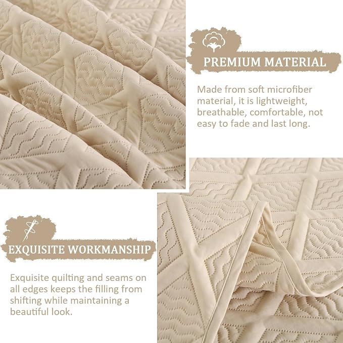 Yiran Camel Quilt Set King Size, 3 Piece Reversible Bedspreads Bedding Set - Image 6