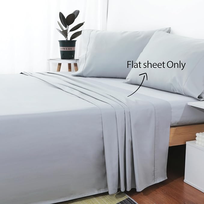 Cotton Cal King Flat Sheet Only, 600 Thread Count 100% Egyptian Cotton Top - Image 2