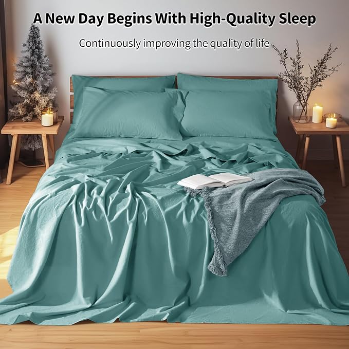 LBRO2M 100% Pure Linen Sheet Set Deep Pocket Up to 16" Bed Sheets Sets - Image 6