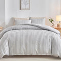 WARMDERN Light Grey Striped Duvet Cover Set, Boho Textured Tufted Bedding by WARMDERN