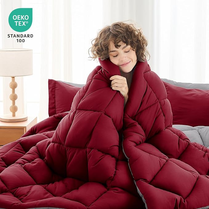 MUXHOMO 7 Pieces California King Comforter Set, Reversible Bed in a Bag Cal - Image 2