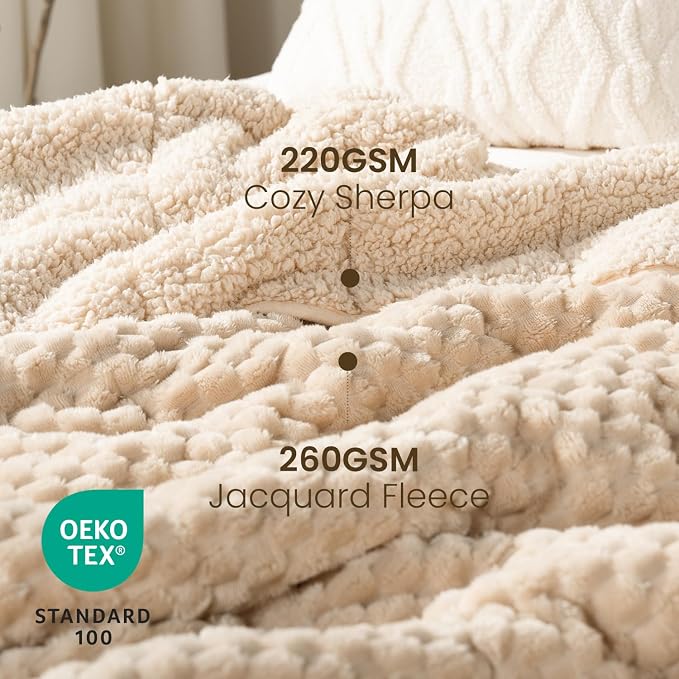 Drewin Weighted Blanket Twin Size 15 lbs, 3D Turtleback Pattern Jacquard Sherpa - Image 2