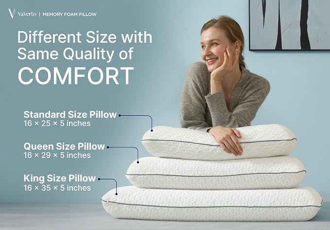 Vaverto Queen Memory Foam Pillow – Cooling Gel-Infused Firm Support - Image 8