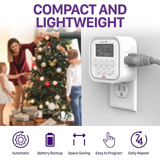 Fosmon 7 Day Digital Timers for Electrical Outlets, Indoor Plug-in Light Timers - Image 6