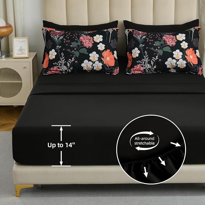 Yiran Black Red Floral Comforter Set Queen Size, 7 Piece Winter Comforter - Image 6
