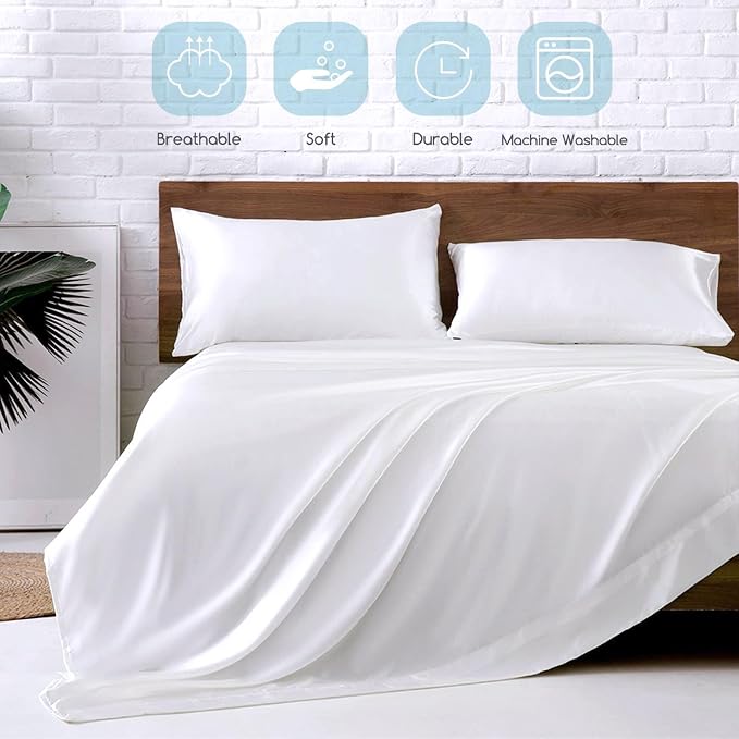 MR&HM Satin Bed Sheets, Queen Size Sheets Set - Image 5