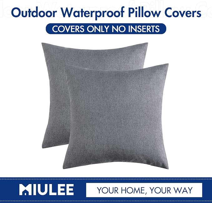 MIULEE Pack of 2 Decorative Outdoor Solid Waterproof Throw Pillow Covers Euro - Image 6