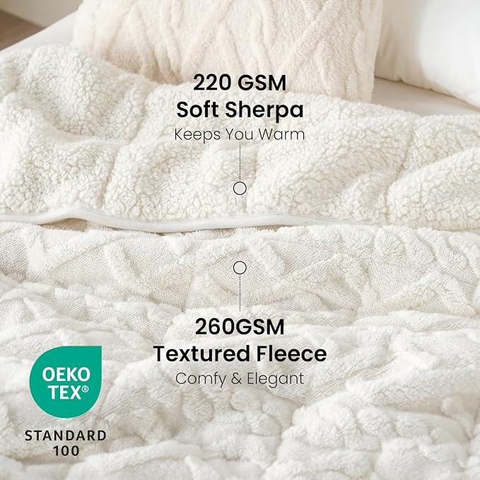 Drewin Weighted Blanket 15lbs Queen Size, Soft and Thick Jacquard Sherpa Heavy - Image 4