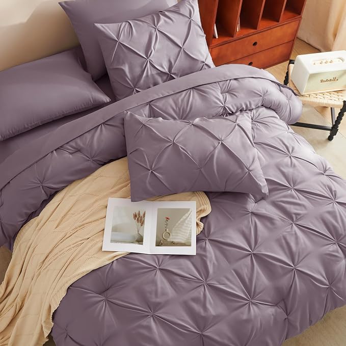 CozyLux Queen Comforter Set Grayish Purple, 7 Pieces Pintuck Bed in A Bag - Image 9