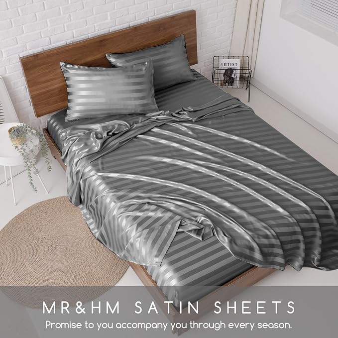 MR&HM Satin Bed Sheets, King Size Sheets Set - Image 7