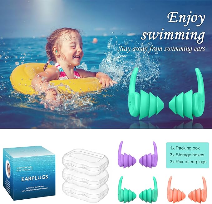 Kids Swimming Ear Plugs, 3 Pairs Waterproof Reusable Silicone Child Swim - Image 8