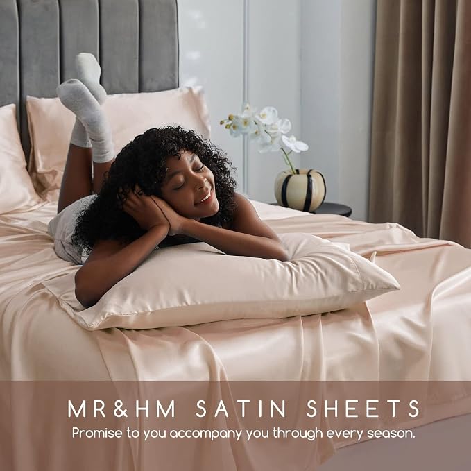 MR&HM Satin Bed Sheets, California King Size Sheets Set - Image 6