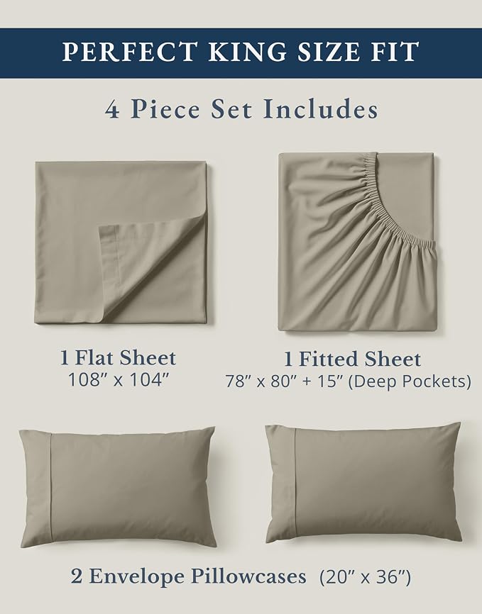 LANE LINEN 100% Organic Cotton King Sheet Set, Soft & Comfy Percale Eco - Image 4