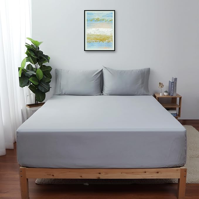 Queen Size Fitted Sheet Only Gray, 100% Egyptian Cotton 600 Thread Count by ShunjieHome