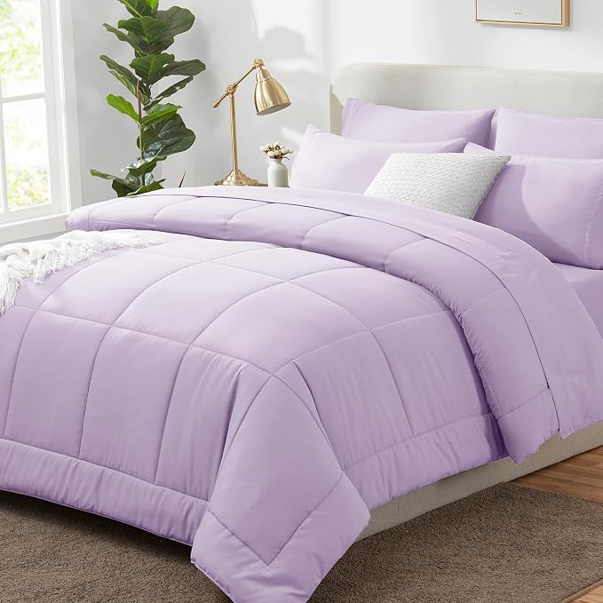 CozyLux King Size Comforter Set Lavender, 7 Pieces Bed in a Bag, Light Purple by CozyLux