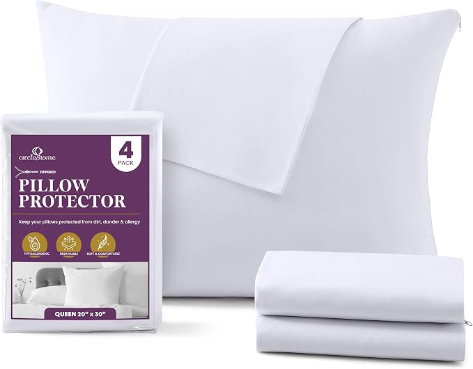 CirclesHome Pillow Protectors 4 Pack Queen Zippered by CirclesHome