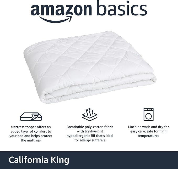 Amazon Basics Hypoallergenic Breathable Quilted Mattress Topper Pad - Image 2