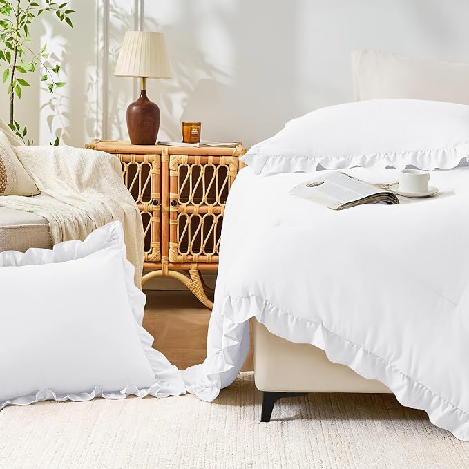 FUANNA Twin Comforter Set White, 2 Pieces Ruffle Twin Bed Set, Fluffy Twin - Image 8