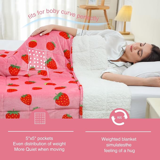 Aemicion Strawberry Pink Weighted Blanket 15lbs Twin Size 48x72in, Soft Sherpa - Image 3