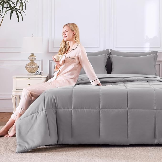 CozyLux King Size Comforter Set Grey - Image 8