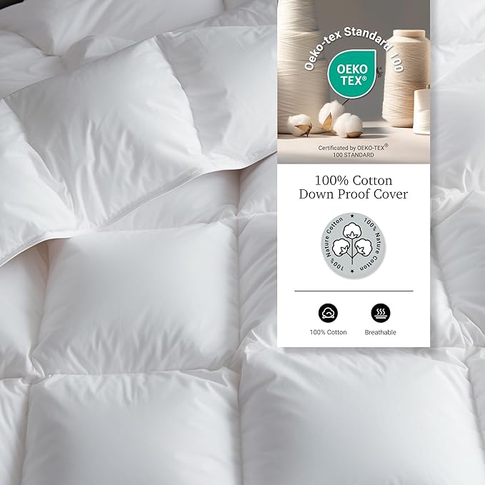 Hotel Grand White Goose Feather Down Fiber Comforter Twin Size, 100% Cotton - Image 3