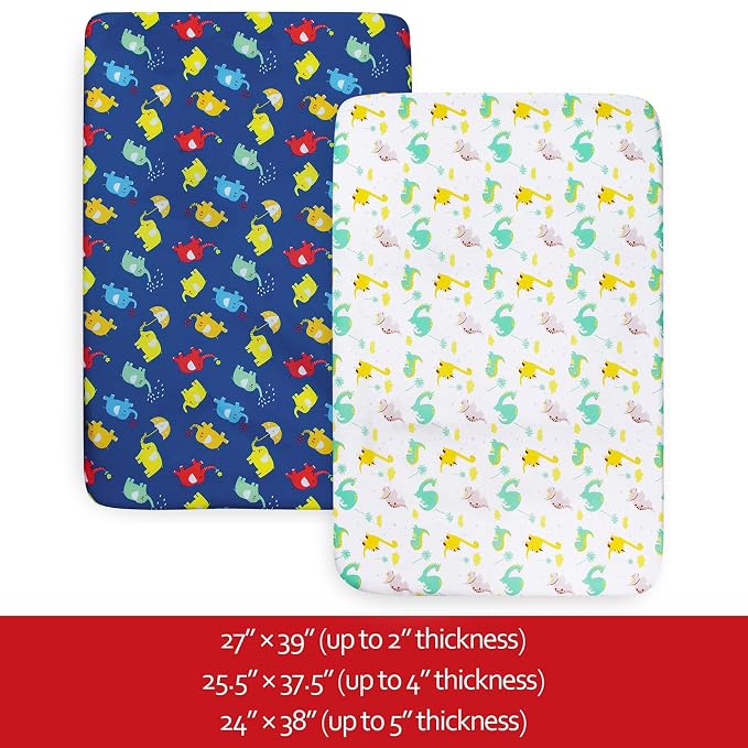Pack and Play Sheets Boys, 2 Pack Mini Crib Sheets, Stretchy Playard Fitted - Image 2