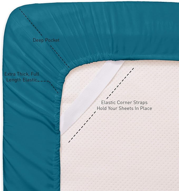 Twin Fitted Sheet Only with Full Elastic & Built in Corner Sheet Straps to - Image 2