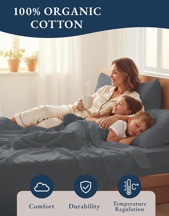LANE LINEN 100% Organic Cotton 3Pc Bed Sheets Twin Size, Classic Percale Weave - Image 6