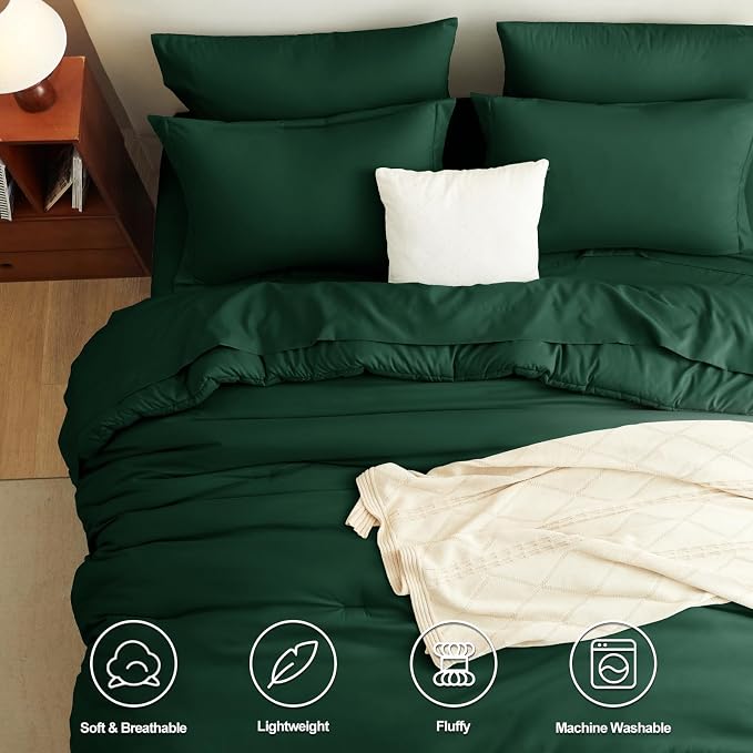 CozyLux Queen Comforter Set Emerald Green, 7 Pieces Bed in a Bag Queen - Image 2